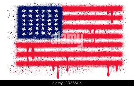 American flag in graffiti style with black spray paint, USA flag clipart Stock Vector
