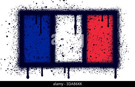 French flag in graffiti style with black spray paint. Stock Vector