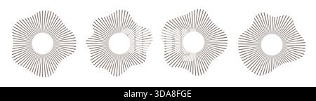 Round concentric sound waves, waveforms. Abstract linear ring, frame of music, audio book equalizer shape. Radial vector voice pulse spectrum template Stock Vector