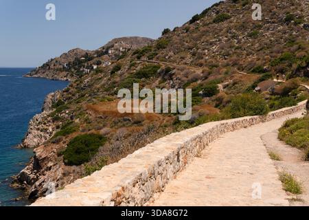 View of the Hydra Island coast, Hydra, Aegean Sea, Greece Stock Photo