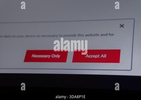 A website cookies questions nortification screen. Editorial photo has been captured: Baku, Azerbaijan. 06.12.2025. Stock Photo