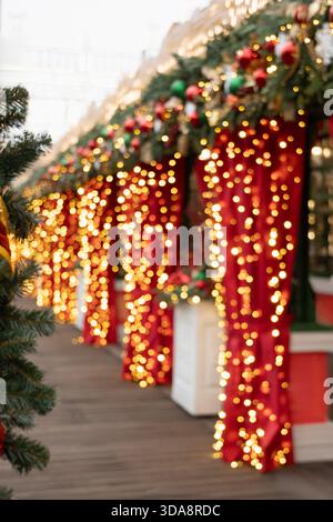 Christmas lights creating a festive bokeh background at night Stock ...