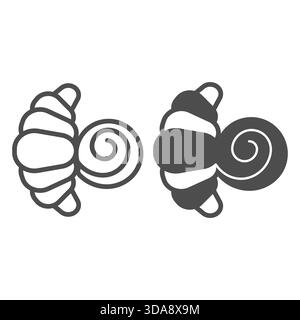 Puff croissant line and solid icon, desert sweets concept. Vector graphics. Sweet bun with poppy seeds sign on white background, outline style icon fo Stock Vector