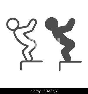 Athlete man on the pier line and solid icon, summer sports concept. Vector graphics. Diver prepare to jump, diving sign on white background, outline s Stock Vector