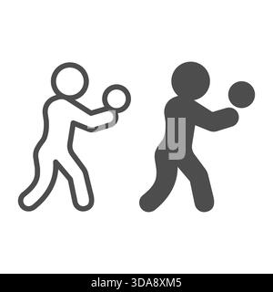 Man with ball line and solid icon, volleyball sport concept. Vector graphics. Volleyball game player, sportsman sign on white background, outline styl Stock Vector
