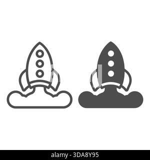 Rocket launch line and solid icon, osint analytics concept. Vector graphics. Rocket with smoke, startup sign on white background, outline style icon f Stock Vector