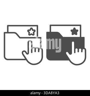 Folder with case profile line and solid icon, info tech concept. Vector graphics. Data folder with document and hand pointer, data sign on white backg Stock Vector