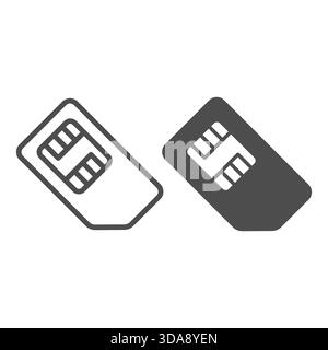 Sim card for phone line and solid icon, info tech concept. Vector graphics. Cellphone card with microchip sign on white background, outline style icon Stock Vector