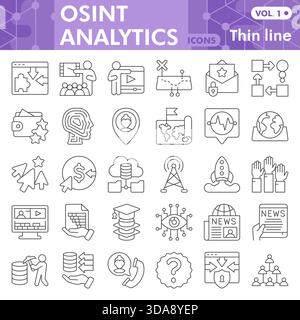 Osint analytics symbols collection or sketches, open source data theme with thin line style signs for web and app. Vector graphics isolated on white b Stock Vector
