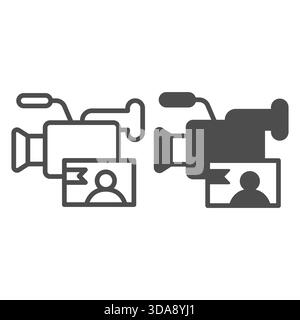 Video camera and video frame with person line and solid icon, info tech concept. Vector graphics. Camera with user pic, technology sign on white backg Stock Vector