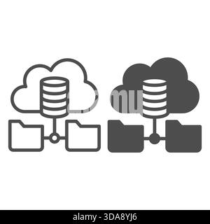 Disks array with folders in cloud storage line and solid icon, osint analytics concept. Vector graphics. Cloud technologies sign on white background, Stock Vector