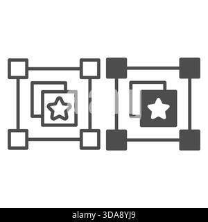 Star shape on a layer of square line and solid icon, osint analytics concept. Vector graphics. Overview without restrictions sign on white background, Stock Vector