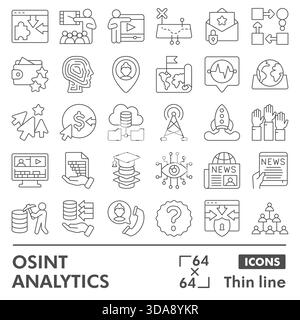 Osint analytics symbols collection or sketches, open source data theme with thin line style signs for web and app. Vector graphics isolated on white b Stock Vector