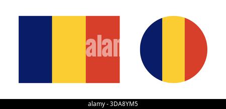 Chad round, rectangular country flag icon. Circular Chad National flag. Republic of Chad flag badge, button, banner, backdrop in circle, rectangle Stock Vector