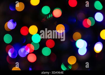 Abstract view of bright, colourful and out of focus lights. Stock Photo