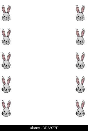Charming vector illustration of cute grey bunny faces arranged vertically on the sides of a white background, perfect for Easter and spring themes. Stock Vector