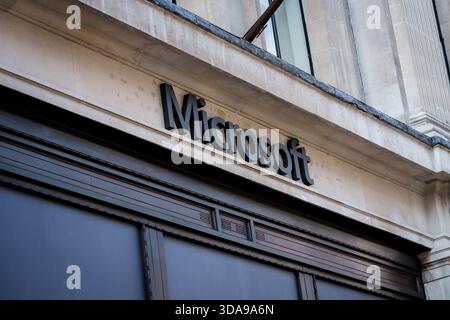 LONDON, UK. 16th  February 2025. Microsoft company logo on store. Microsoft Corporation is an American multinational technology conglomerate headquart Stock Photo