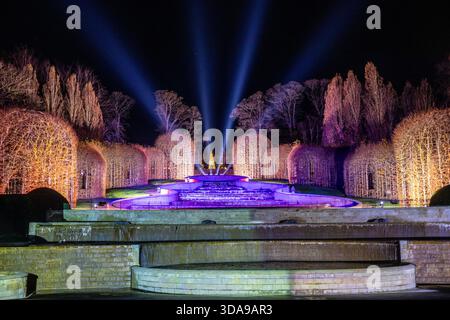 Alnwick Gardens winter light trail, Alnwick, Northumberland, England, UK Stock Photo