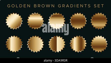 Gold Gradient Pack Vector Luxury Metallic Bronze Rose Gold Circle Swatches AI EPS SVG PNG, Premium Gold Gradients Set Rose Gold Copper Bronze Metallic Stock Vector