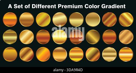 Gold Gradient Pack Vector Luxury Metallic Bronze Rose Gold Circle Swatches AI EPS SVG PNG, Premium Gold Gradients Set Rose Gold Copper Bronze Metallic Stock Vector
