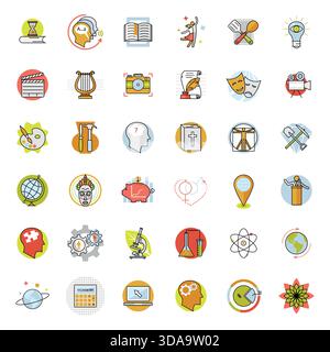 Academic Disciplines Line Icons. Academic Disciplines Icons, Education Line Icons Set for School, College and University Subjects, Science and Stock Vector