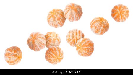 Fresh tangerines flying in air on white background Stock Photo