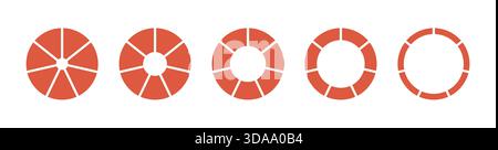 Set of Donuts charts, pies segmented on 7 equal parts. Wheels round divided in seven sections. Diagrams infographic templates. Circles section graph Stock Vector
