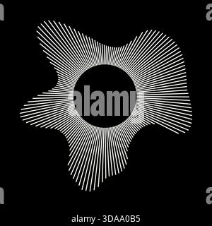 Circular waves. Sound circle white lines. Radial frame. Sound ring. Equalizer logotype, radial spectrum. Voice symbol. Wavy frame pattern. Radial rays Stock Vector