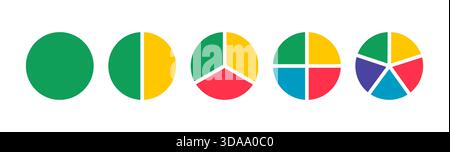 Pies segmented on from 1 to 5 equal parts. Donut charts. Pie, pizza chart round layout icons. Diagrams infographic multicoloured. Circle section graph Stock Vector