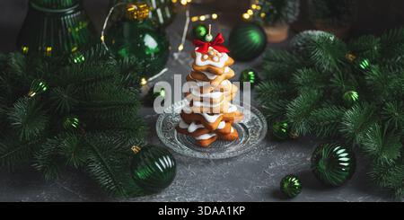 Christmas Tree Cookie Stack with Icing and Ornaments Stock Photo