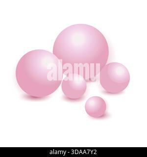 Cluster of glossy pink spheres on white background Stock Vector