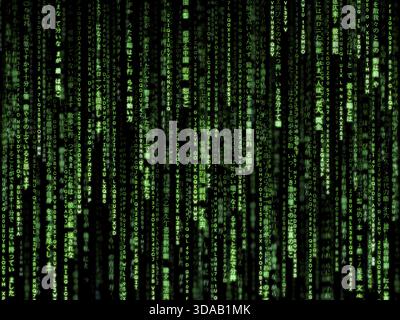 Green code symbols with flowing effect. Computer science and programming concept Stock Photo