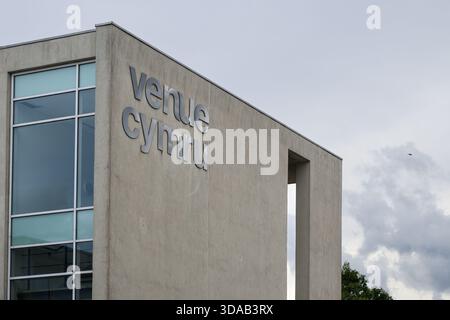 Llandudno, Wales, UK - September 6, 2025; Closeup of sign on building at Venue Cymru seafront event center in Llandudno Wales Stock Photo