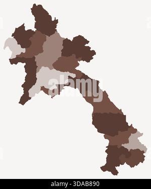 Map of Laos with regions. Just a simple country border map with region division. Brown color palette. Stock Vector