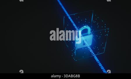 Cyber Security Lock With Binary Code Digital Data Privacy Copy Space. 3d rendering Stock Photo