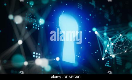 Glowing Digital Keyhole With Network Connection Data Background. 3d rendering Stock Photo