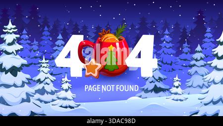 Christmas 404 page not found error, winter forest Stock Vector