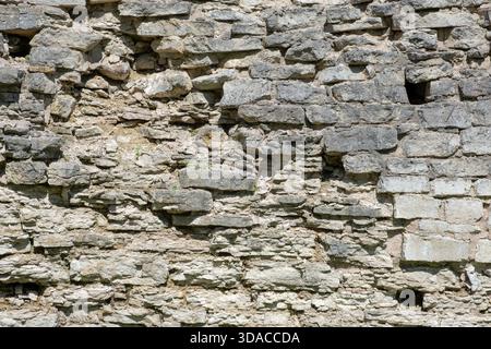 Weathered Stone Wall with Uneven Rocks Stock Photo