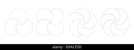 Infographic venn set combining three four five and six round diagrams with clean line intersections for process charts relationship visuals and Stock Vector