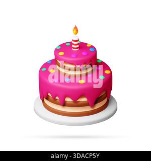3D Two tier birthday cake with pink glaze Stock Vector