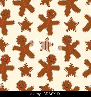 Festive Christmas pattern featuring frosted cookies, stars and gingerbread man, on warm background, fragrant atmosphere. Vector illustration Stock Vector