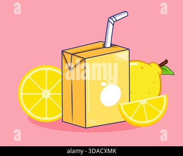 Lemon Juice Box with Fresh Lemons Vector Illustration Cartoon Design Stock Vector