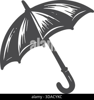 Hand drawn umbrella opened to shield from rain in expressive black strokes. Stock Vector
