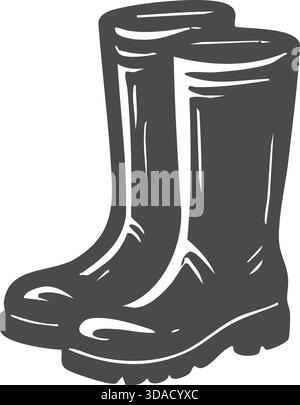 Sturdy black wellington boots for walking through puddles and mud. Stock Vector