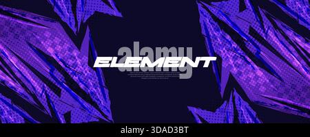 Modern Sport Banner Design with Purple Brush Strokes and Overlay Halftone Effect. Scratch and Texture Elements For Design Stock Vector