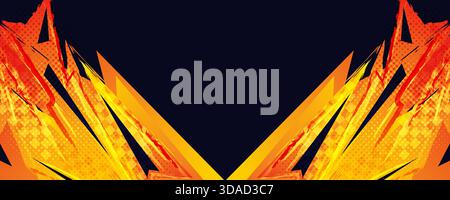 Abstract and Energetic Sports Background with Orange Brush and Halftone Effect with Burning Fire Concept Stock Vector