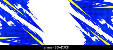 Dynamic Blue and Yellow Sports Background with Abstract Grunge Streaks. Brush Stroke Illustration for Banner, Poster, or Sports Background Stock Vector