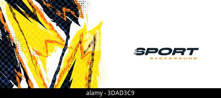 Dynamic Sport Banner Template with Blue, Orange and Yellow Brush Strokes and Halftone Pattern on White Background Stock Vector