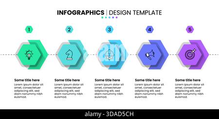 Infographic template with icons and 5 options or steps. Hexagons. Can be used for workflow layout, diagram, banner, webdesign. Vector illustration Stock Vector