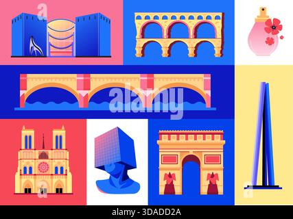 French architecture - set of flat design style objects Stock Vector